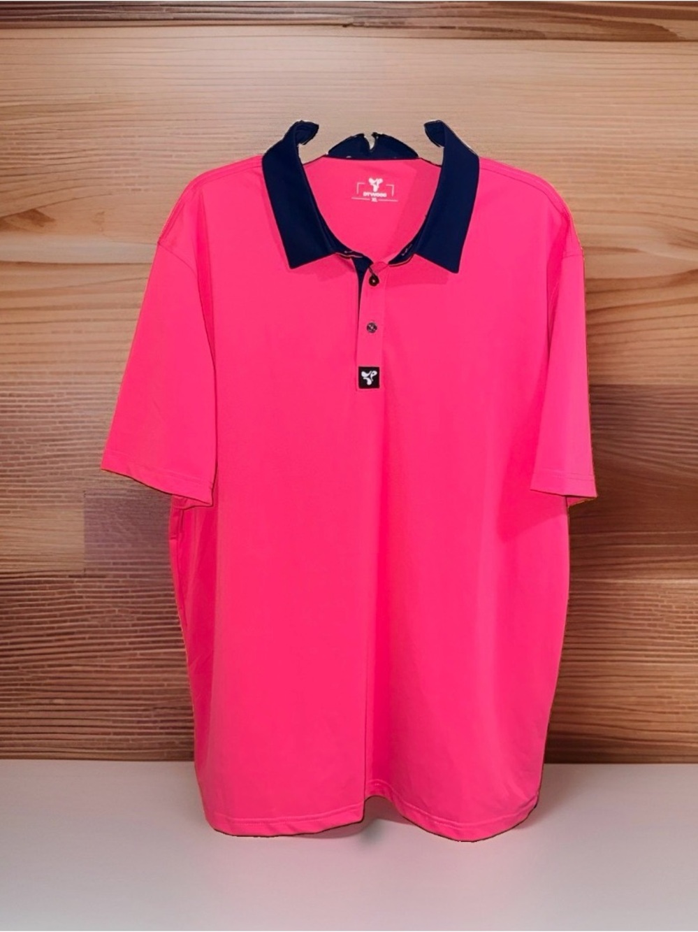 NWT Dtwooo Men's Vibrant Cranberry Performance Polo w/Contrast Navy Collar-XL